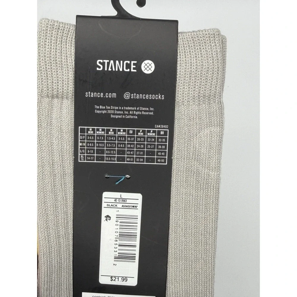 Stance Casual 2 Pack Crew Socks Black Yellow Grey Striped Mens L NWT AS56D2SWAP